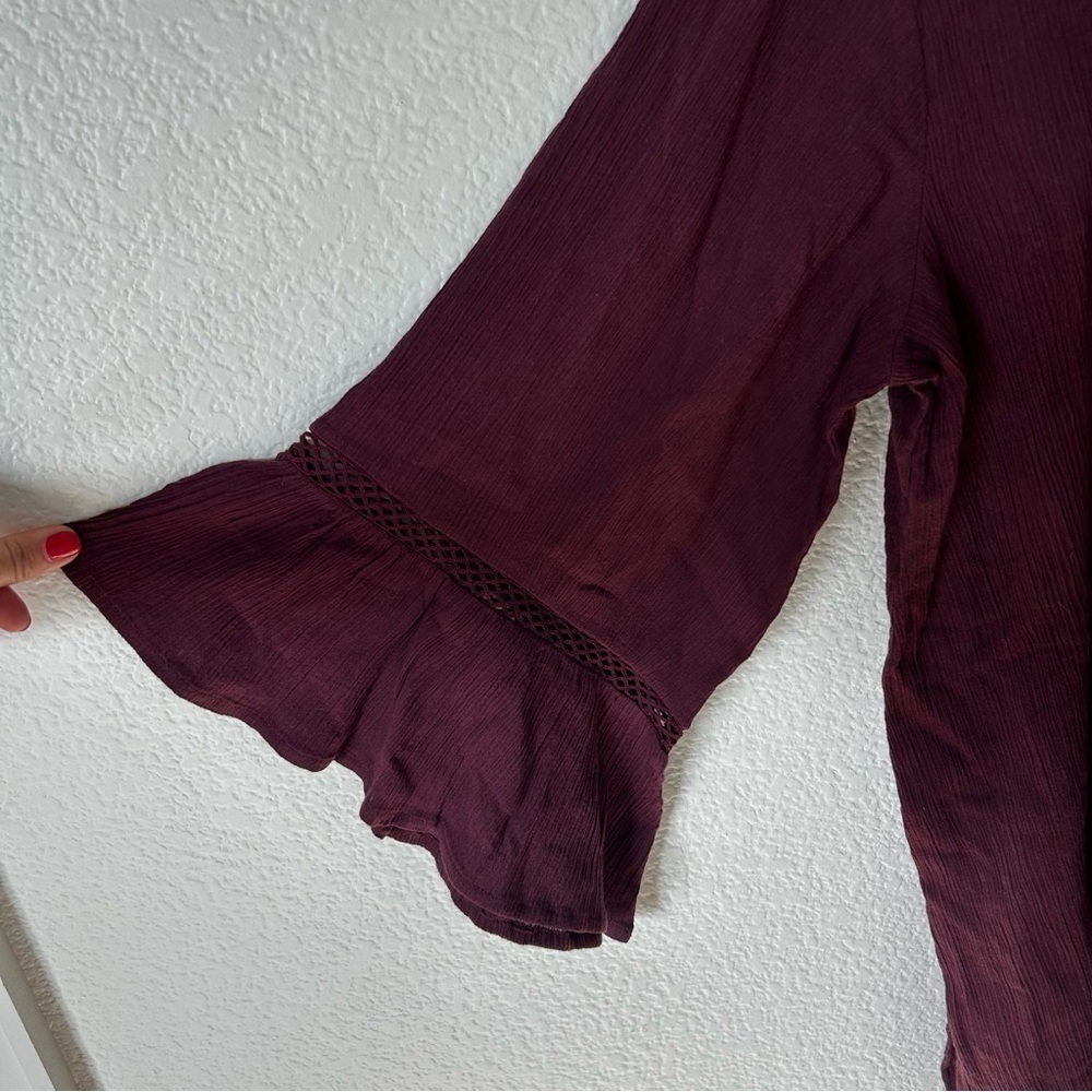 O'Neill Burgundy Sheer Lace-Up Swim Suit Cover Women’s Large - Picture 5 of 11
